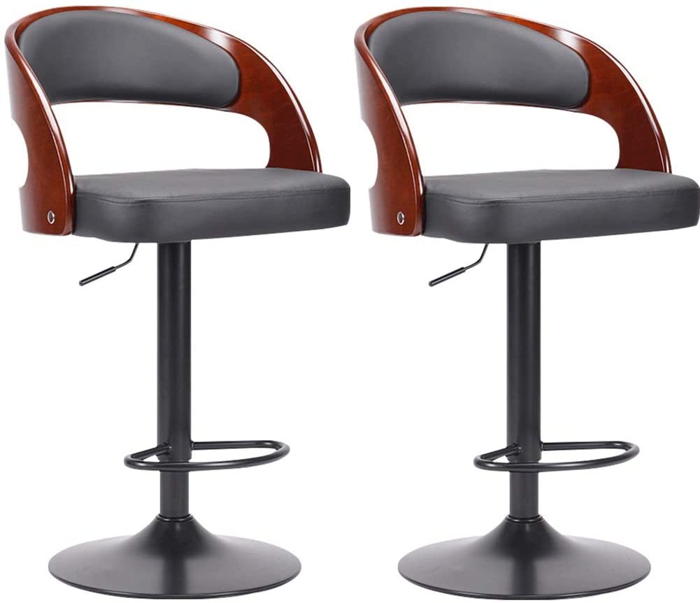 Zjyfyfyf Set of 2 Bar Stools Upholstered Seat with Backrest and Metal Legs Kitchen Breakfast Bar Stools (Color : Black)
