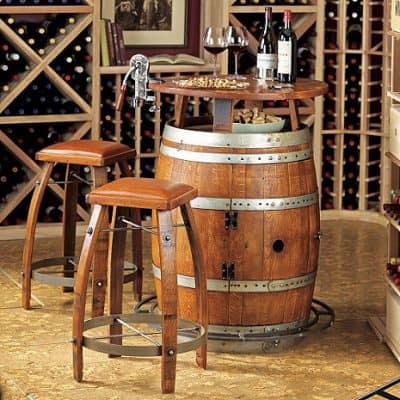 Vintage Oak Wine Barrel Bistro Table & Bar Stools