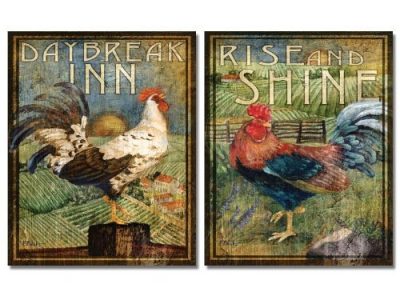 WallsThatSpeak 2 Retro Rooster Rustic Art Prints Country Kitchen Decor