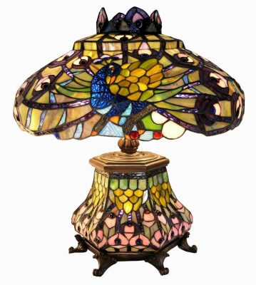 Warehouse of Tiffany 2954#LSH Tiffany-style Peacock Lantern Table Lamp