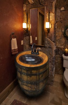 Whiskey barrel sink