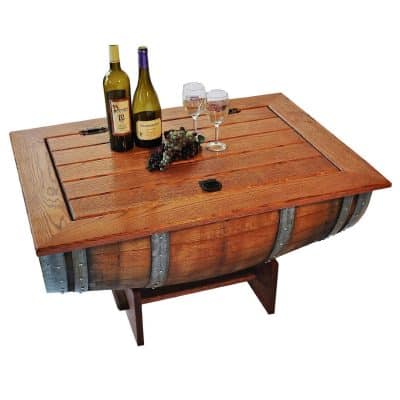 Wine Barrel Coffee Table With Solid Clear White Oak Top And Storage