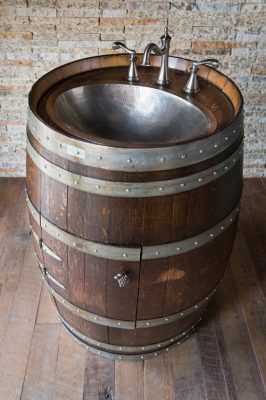 Wine Barrel Vanity with Hammered Nickel Sink