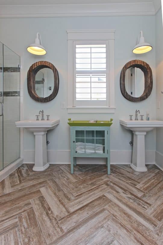 Beach style white tile and subway tile bathroom photo in Charleston with a pedestal sink