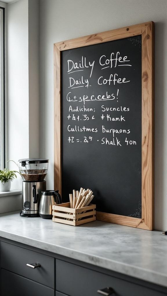 Chalkboard coffee bar with menu and coffee equipment