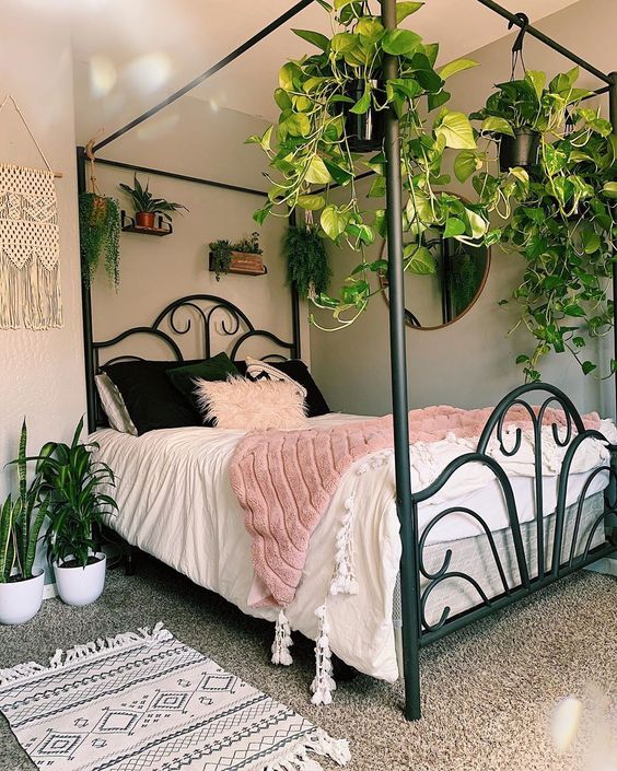 cutest canopy bed & I hung my plants on it 20+ Aesthetic Bedrooms