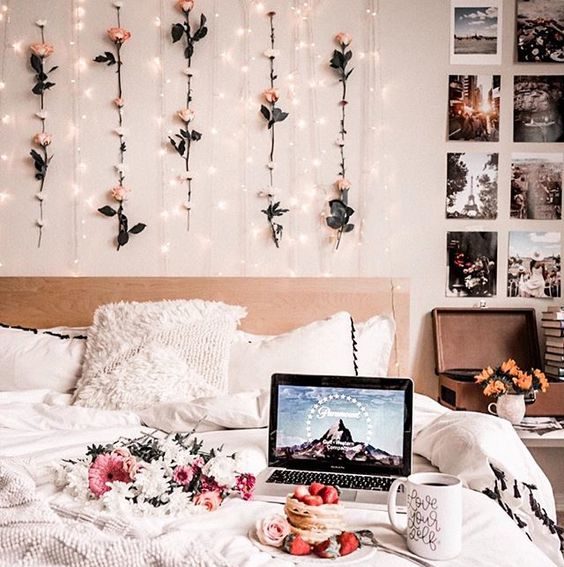 Bedroom with flower walls