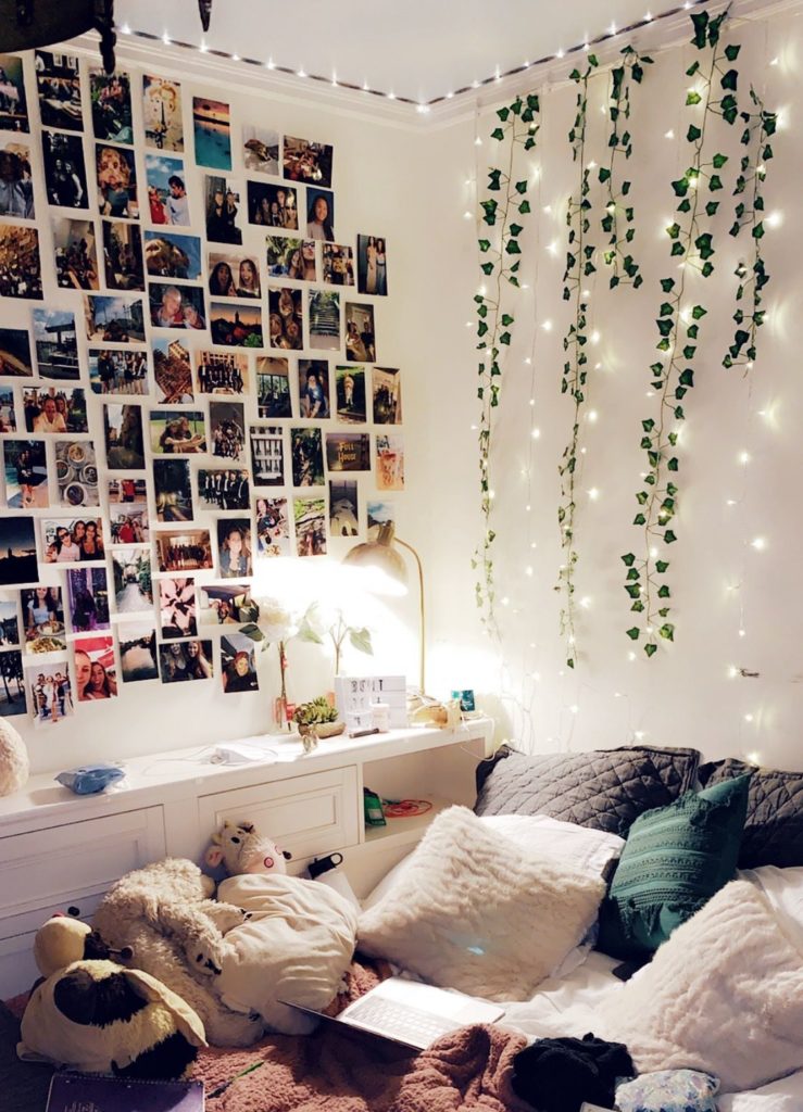 Bedroom with hanging decorative vines