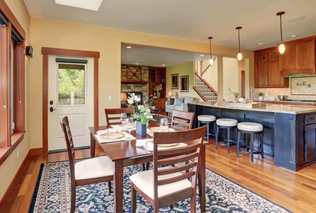 kitchen with laminate floor and area rug