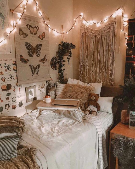 Bedroom with macrame hanging