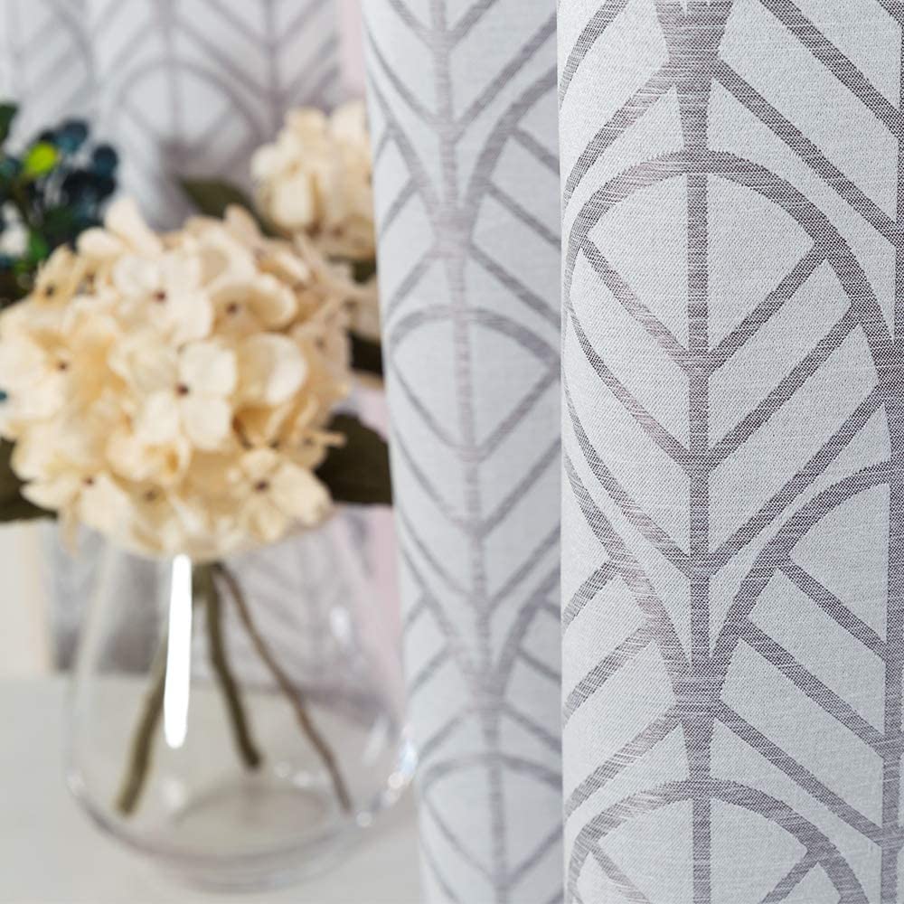 Light Filtering Curtains for Windows Jacquard Curtain Panels for Living Room 84 inch Length Opaque Leaf Pattern Privacy Bedroom Curtains Grey Grommet Top, 2 Panels
