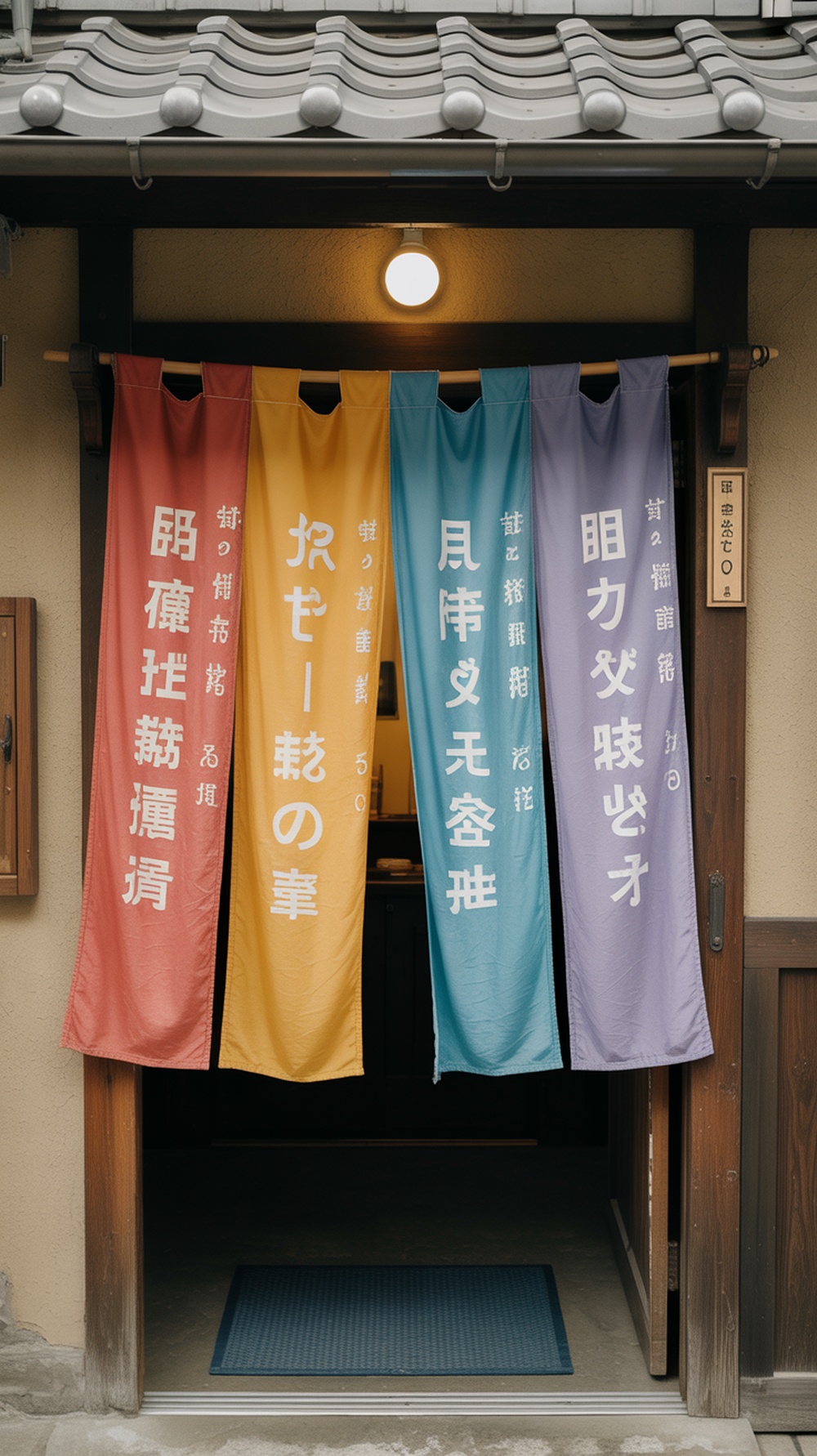 Colorful noren door curtains hanging at an entrance