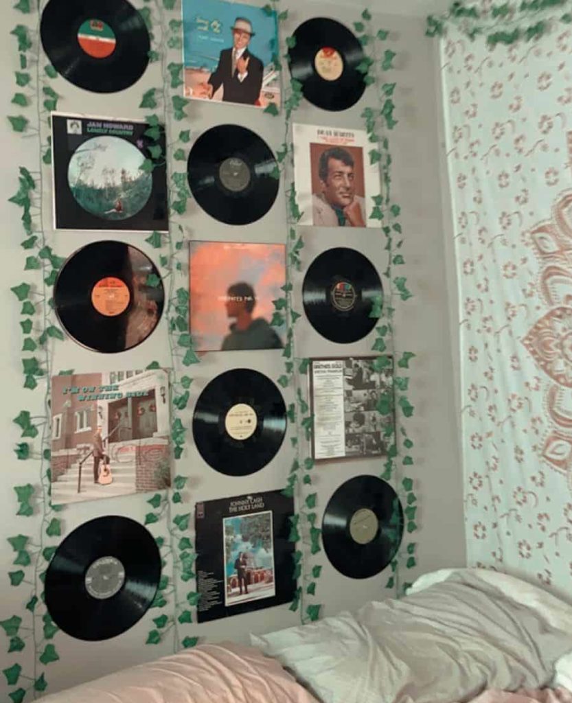 Bedroom with record art with vines