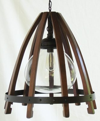 recycled oak wine barrel staves, hoop hanging pendant light